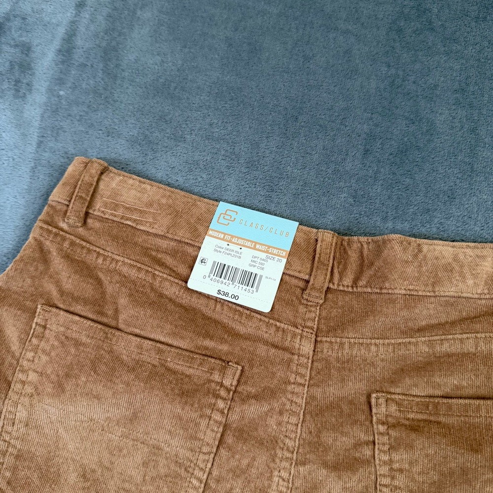 Class Club Modern Fit Corduroy‎ Pants Kids Size 20 Brown Stretch Adjustable NWT